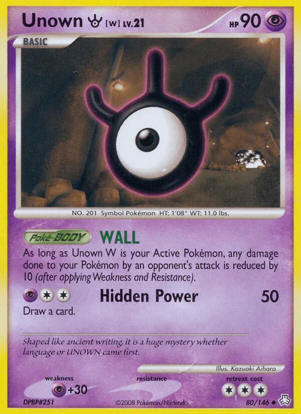 80, Diamond & Pearl: Legends Awakened, Normal, Psychic, Psychic[+30], Reverse Holofoil, Uncommon Unown W (80/146) [Diamond & Pearl: Legends Awakened] - Trading Card World