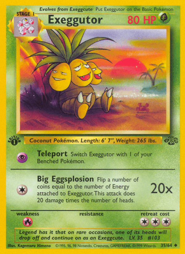 1st Edition Normal, 35, Fire[×2], Grass, Jungle 1st Edition, Uncommon Exeggutor (35/64) [Jungle 1st Edition] - Trading Card World