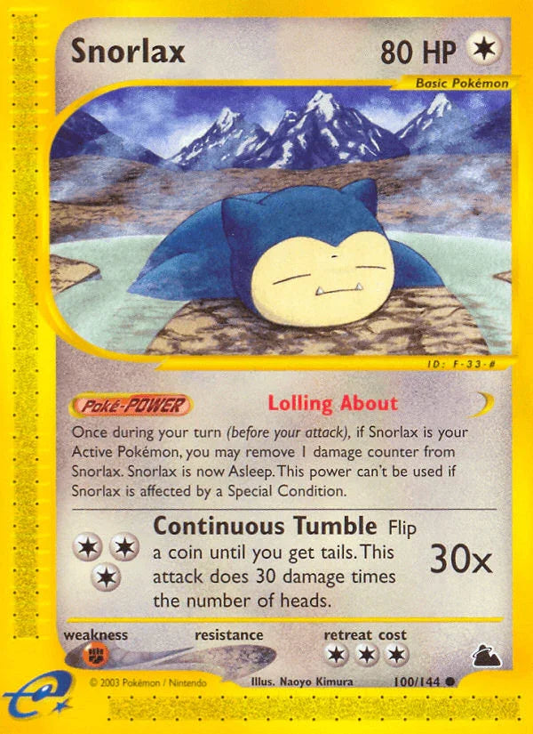 100, Colorless, Common, Fighting[×2], Normal, Reverse Holofoil, Skyridge Snorlax (100/144) [Skyridge] - Trading Card World