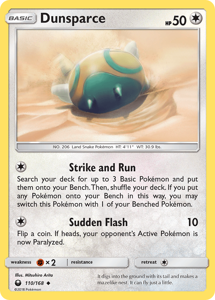 110, Colorless, Fighting[×2], Normal, Reverse Holofoil, Sun & Moon: Celestial Storm, Uncommon Dunsparce (110/168) [Sun & Moon: Celestial Storm] - Trading Card World