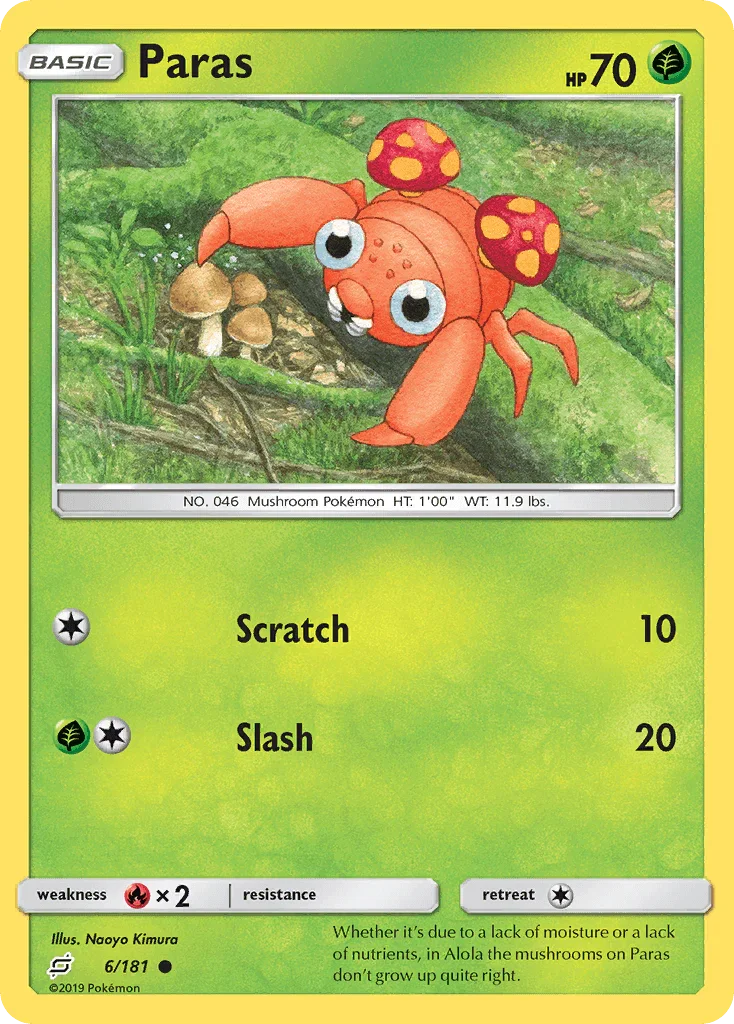Common, Fire[×2], Grass, Normal, Reverse Holofoil, Sun & Moon: Team Up Paras (6/181) [Sun & Moon: Team Up] - Trading Card World
