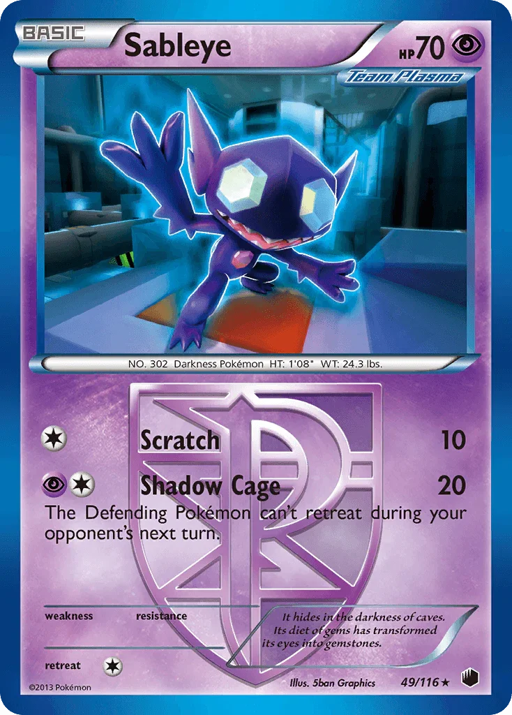 49, Black & White: Plasma Freeze, Normal, Psychic, Rare, Reverse Holofoil Sableye (49/116) [Black & White: Plasma Freeze] - Trading Card World