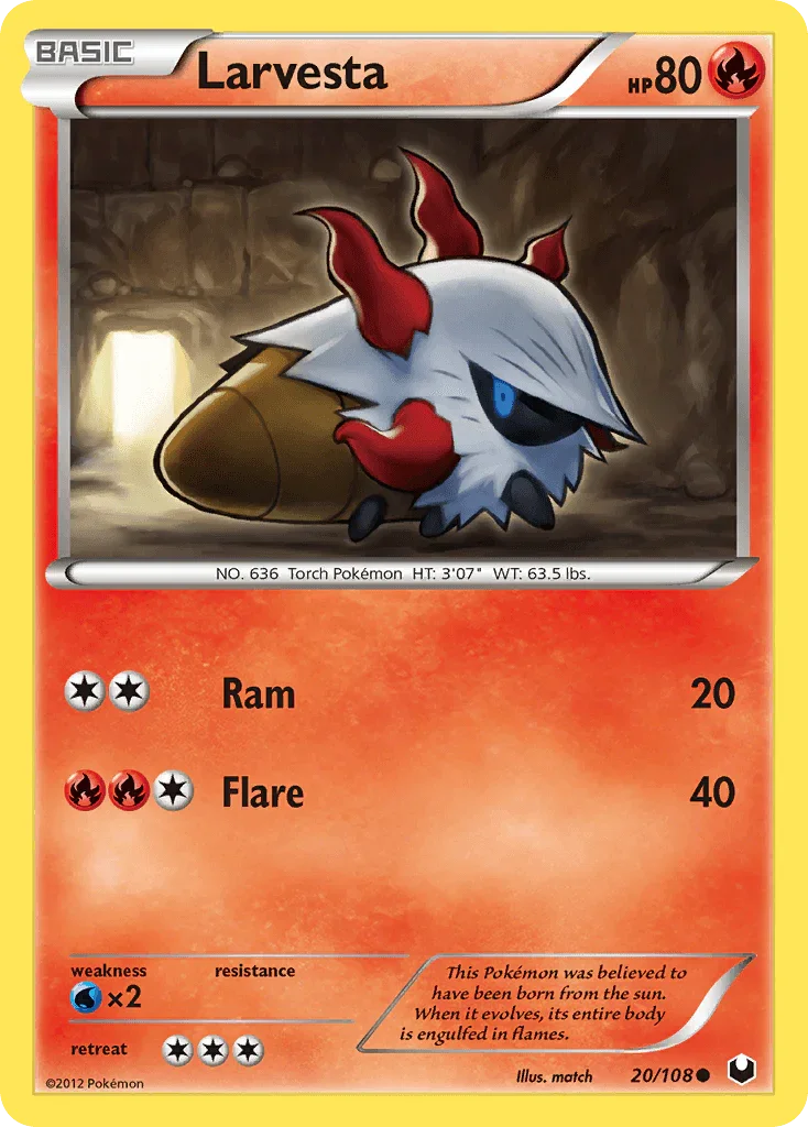 20, Black & White: Dark Explorers, Common, Fire, Normal, Reverse Holofoil, Water[×2] Larvesta (20/108) [Black & White: Dark Explorers] - Trading Card World