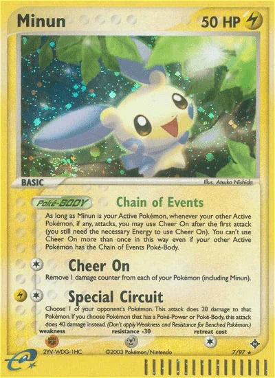 EX: Dragon, Fighting[×2], Holo Rare, Holofoil, Lightning, Metal[-30], Reverse Holofoil Minun (7/97) [EX: Dragon] - Trading Card World