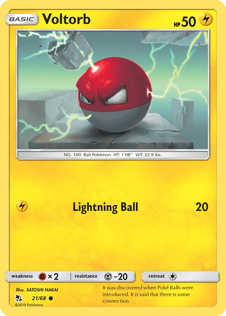 21, Common, Fighting[×2], Lightning, Metal[-20], Normal, Reverse Holofoil, Sun & Moon: Hidden Fates Voltorb (21/68) [Sun & Moon: Hidden Fates] - Trading Card World