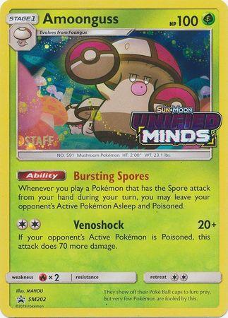 Fire[×2], Grass, Holofoil, Promo, SM202, Sun & Moon: Black Star Promos Amoonguss (SM202) (Staff Prerelease Promo) [Sun & Moon: Black Star Promos] - Trading Card World