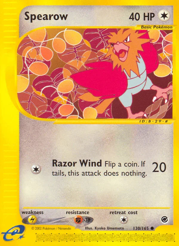 130, Colorless, Common, Expedition: Base Set, Fighting[-30], Lightning[×2], Normal, Reverse Holofoil Spearow (130/165) [Expedition: Base Set] - Trading Card World