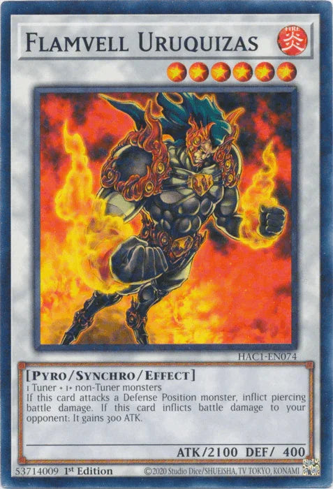 1st Edition, Common, Fire, Hidden Arsenal: Chapter 1, Pyro, Synchro/Effect Monster Flamvell Uruquizas (Duel Terminal) [HAC1-EN074] Common - Trading Card World