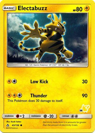 43, Battle Academy 2020, Fighting[×2], Lightning, Metal[-20], Normal, Promo Electabuzz (43/156) (Pikachu Stamp #58) [Battle Academy 2020] - Trading Card World