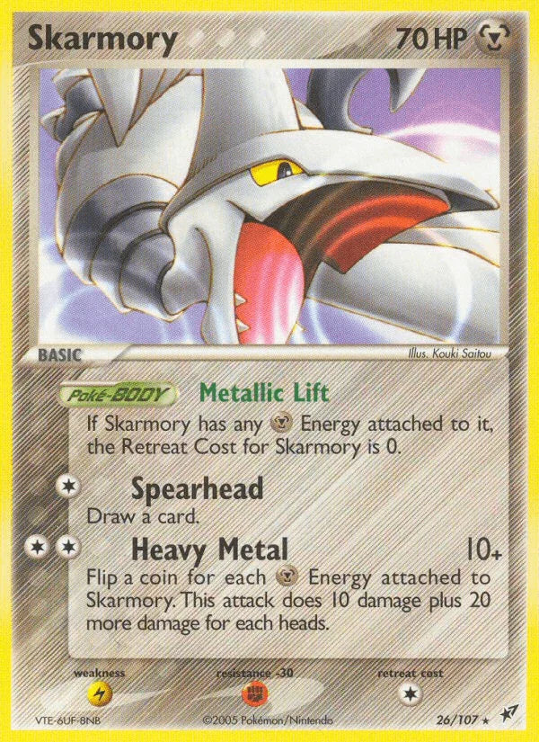 26, EX: Deoxys, Fighting[-30], Lightning[×2], Metal, Normal, Rare Skarmory (26/107) [EX: Deoxys] - Trading Card World