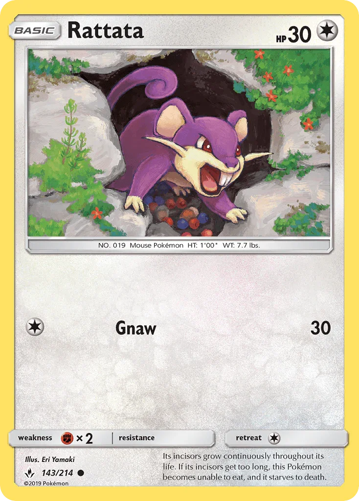 143, Colorless, Common, Fighting[×2], Normal, Reverse Holofoil, Sun & Moon: Unbroken Bonds Rattata (143/214) [Sun & Moon: Unbroken Bonds] - Trading Card World