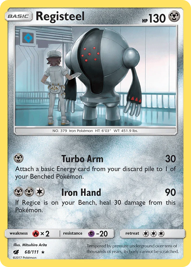 68, Fire[×2], Metal, Normal, Psychic[-20], Rare, Reverse Holofoil, Sun & Moon: Crimson Invasion Registeel (68/111) [Sun & Moon: Crimson Invasion] - Trading Card World