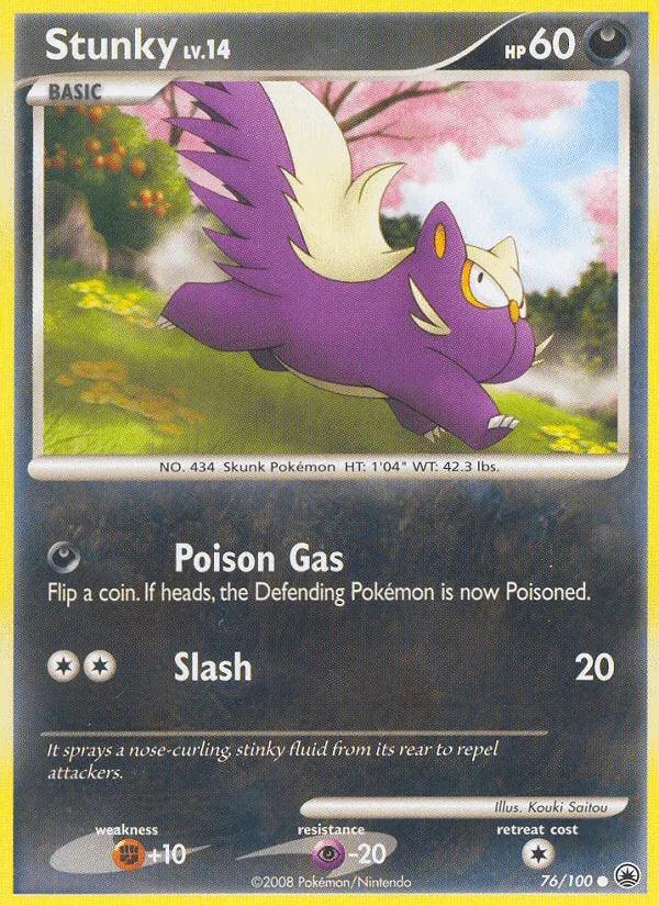 76, Common, Darkness, Diamond & Pearl: Majestic Dawn, Fighting[+10], Normal, Psychic[-20], Reverse Holofoil Stunky (76/100) [Diamond & Pearl: Majestic Dawn] - Trading Card World