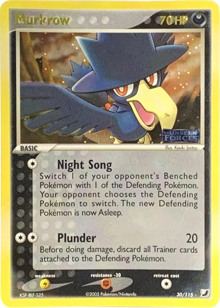 30, Darkness, EX: Unseen Forces, Fighting[-30], Lightning[×2], Rare, Reverse Holofoil Murkrow (30/115) (Stamped) [EX: Unseen Forces] - Trading Card World