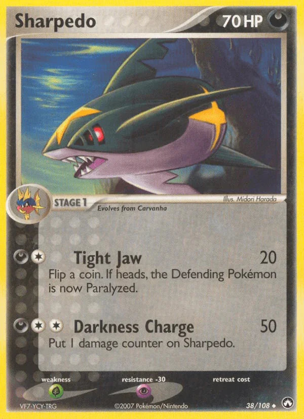 38, Darkness, EX: Power Keepers, Grass[×2], Normal, Psychic[-30], Uncommon Sharpedo (38/108) [EX: Power Keepers] - Trading Card World