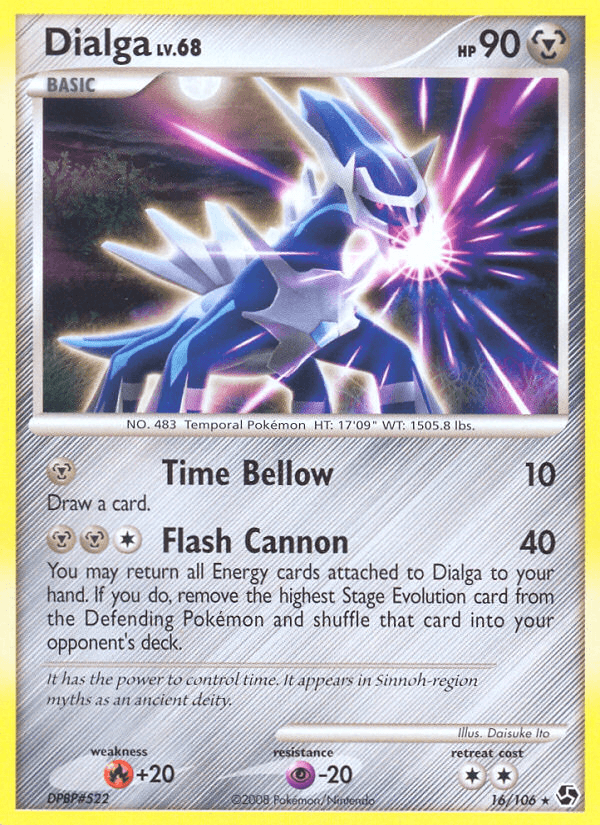 16, Diamond & Pearl: Great Encounters, Fire[+20], Metal, Normal, Psychic[-20], Rare, Reverse Holofoil Dialga (16/106) [Diamond & Pearl: Great Encounters] - Trading Card World