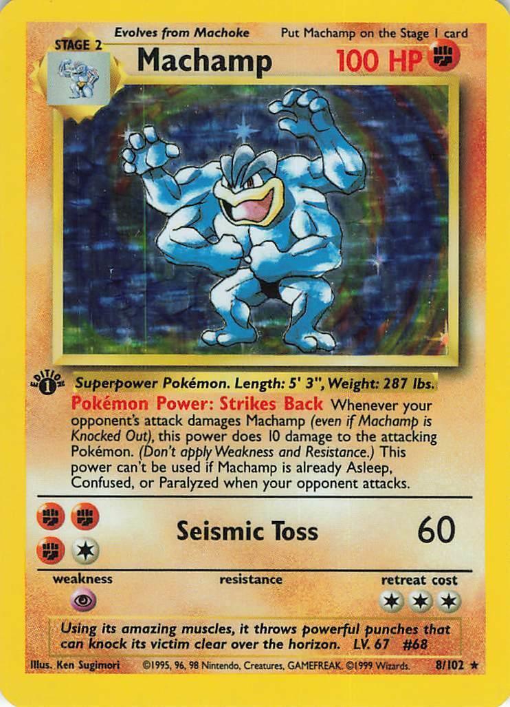 1st Edition Holofoil, Base Set 1st Edition, Fighting, Holo Rare, Psychic[×2] Machamp (8/102) (Shadowless) [Base Set 1st Edition] - Trading Card World