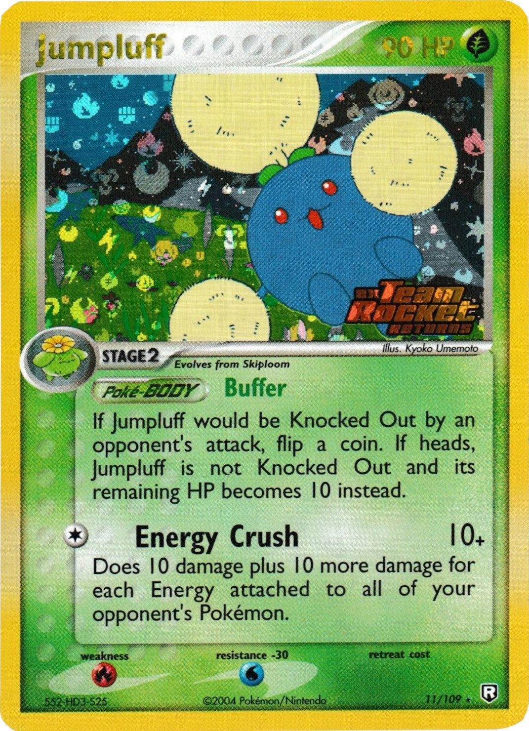11, EX: Team Rocket Returns, Fire[×2], Grass, Holo Rare, Reverse Holofoil, Water[-30] Jumpluff (11/109) (Stamped) [EX: Team Rocket Returns] - Trading Card World