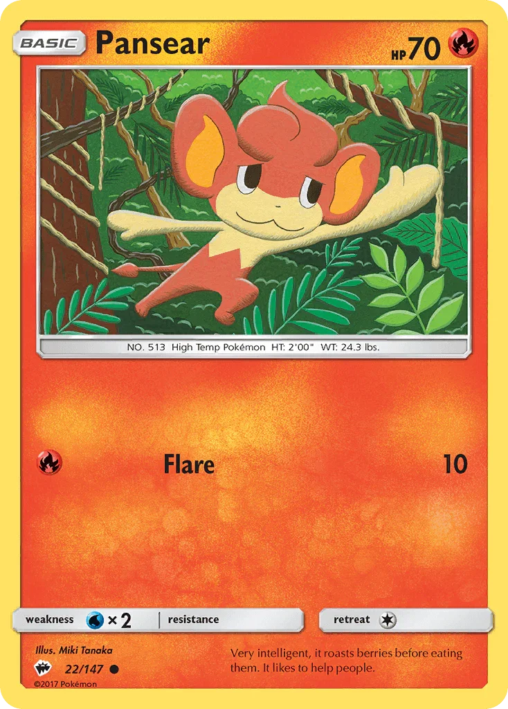 22, Common, Fire, Normal, Reverse Holofoil, Sun & Moon: Burning Shadows, Water[×2] Pansear (22/147) [Sun & Moon: Burning Shadows] - Trading Card World