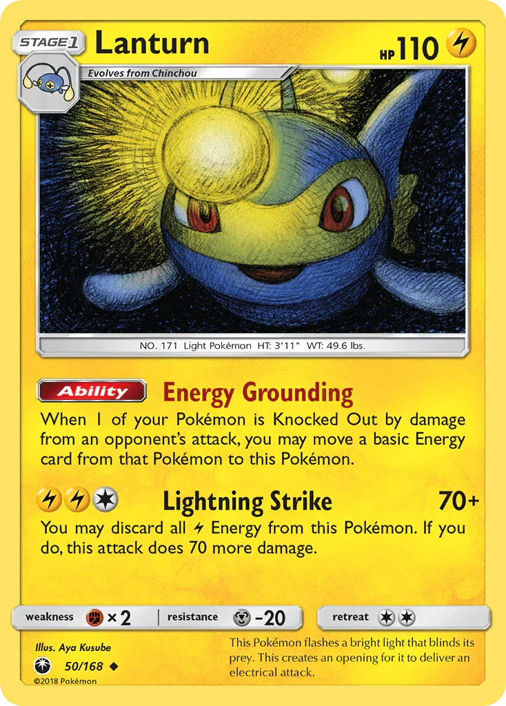 50, Fighting[×2], Lightning, Metal[-20], Normal, Reverse Holofoil, Sun & Moon: Celestial Storm, Uncommon Lanturn (50/168) [Sun & Moon: Celestial Storm] - Trading Card World