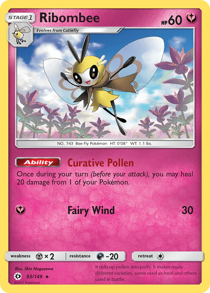 93, Darkness[-20], Fairy, Holo Rare, Holofoil, Metal[×2], Reverse Holofoil, Sun & Moon: Base Set Ribombee (93/149) [Sun & Moon: Base Set] - Trading Card World