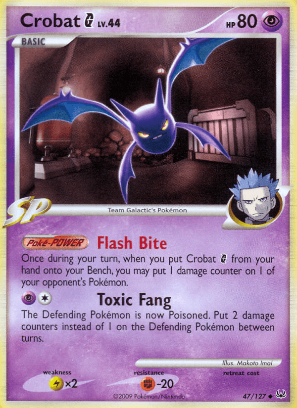 47, Fighting[-20], Lightning[×2], Normal, Platinum: Base Set, Psychic, Reverse Holofoil, Uncommon Crobat G (47/127) [Platinum: Base Set] - Trading Card World