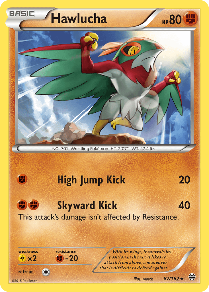 87, Fighting, Fighting[-20], Lightning[×2], Normal, Rare, Reverse Holofoil, XY: BREAKthrough Hawlucha (87/162) [XY: BREAKthrough] - Trading Card World