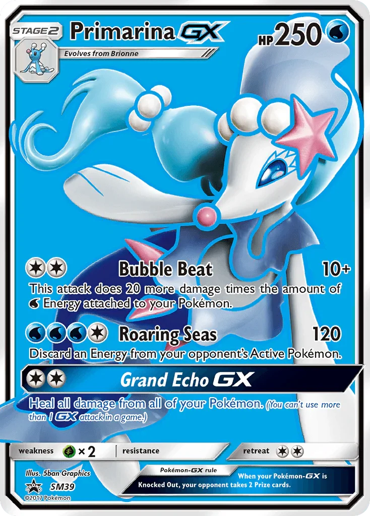 Black Star Promo, Grass[×2], Holofoil, SM39, Sun & Moon: Black Star Promos, Water Primarina GX (SM39) [Sun & Moon: Black Star Promos] - Trading Card World