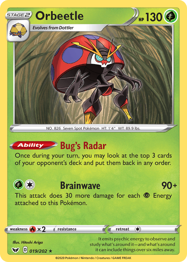 019, Fire[×2], Grass, Normal, Rare, Reverse Holofoil, Sword & Shield: Base Set Orbeetle (019/202) [Sword & Shield: Base Set] - Trading Card World
