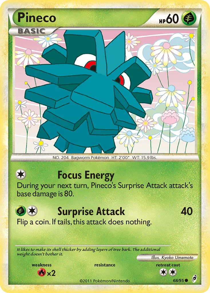 68, Common, Fire[×2], Grass, HeartGold & SoulSilver: Call of Legends, Normal, Reverse Holofoil Pineco (68/95) [HeartGold & SoulSilver: Call of Legends] - Trading Card World