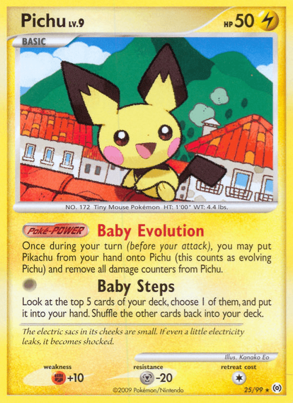 25, Fighting[+10], Lightning, Metal[-20], Normal, Platinum: Arceus, Rare, Reverse Holofoil Pichu (25/99) [Platinum: Arceus] - Trading Card World