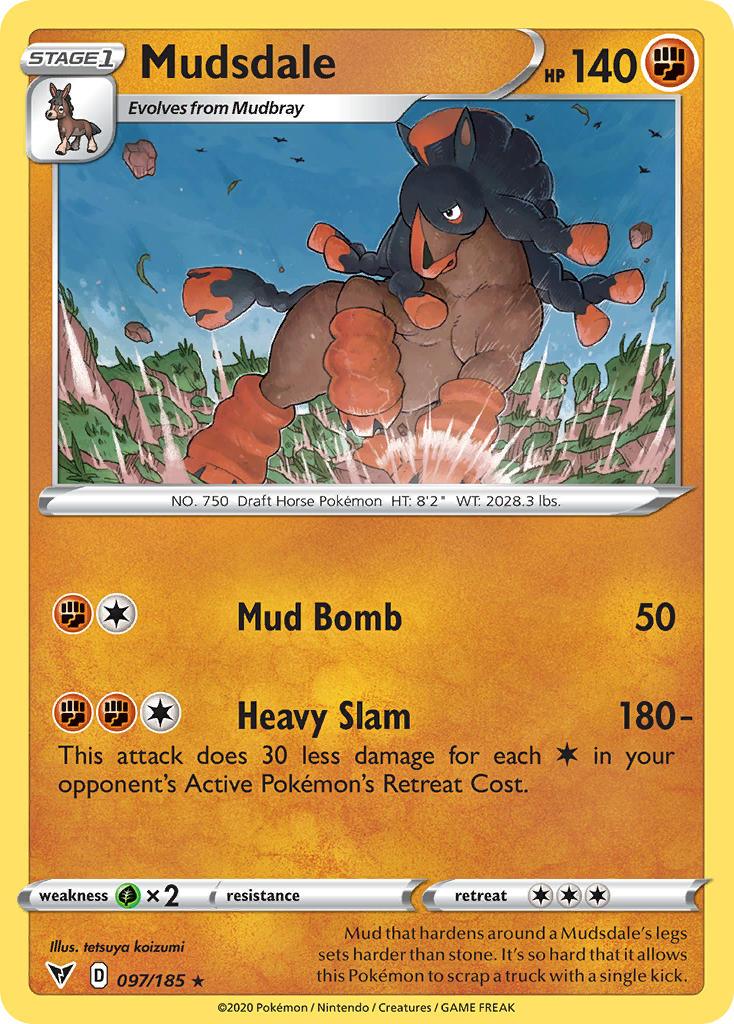 097, Fighting, Grass[×2], Normal, Rare, Reverse Holofoil, Sword & Shield: Vivid Voltage Mudsdale (097/185) [Sword & Shield: Vivid Voltage] - Trading Card World