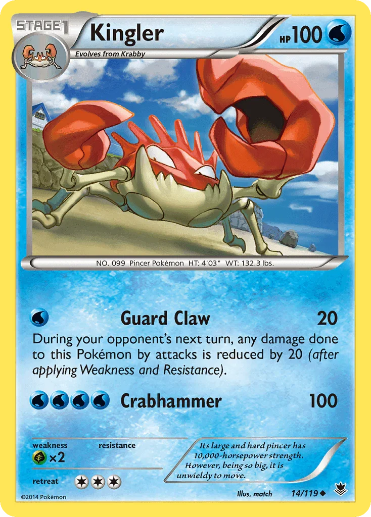 14, Grass[×2], Normal, Reverse Holofoil, Uncommon, Water, XY: Phantom Forces Kingler (14/119) [XY: Phantom Forces] - Trading Card World