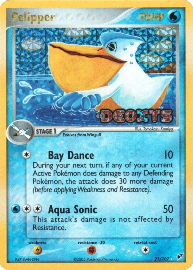 21, EX: Deoxys, Fighting[-30], Lightning[×2], Rare, Reverse Holofoil, Water Pelipper (21/107) (Stamped) [EX: Deoxys] - Trading Card World