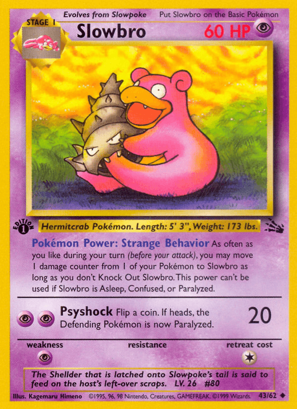 1st Edition Normal, 43, Fossil 1st Edition, Psychic, Psychic[×2], Uncommon Slowbro (43/62) [Fossil 1st Edition] - Trading Card World