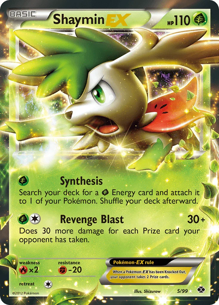 Black & White: Next Destinies, Fighting[-20], Fire[×2], Grass, Holofoil, Ultra Rare Shaymin EX (5/99) [Black & White: Next Destinies] - Trading Card World