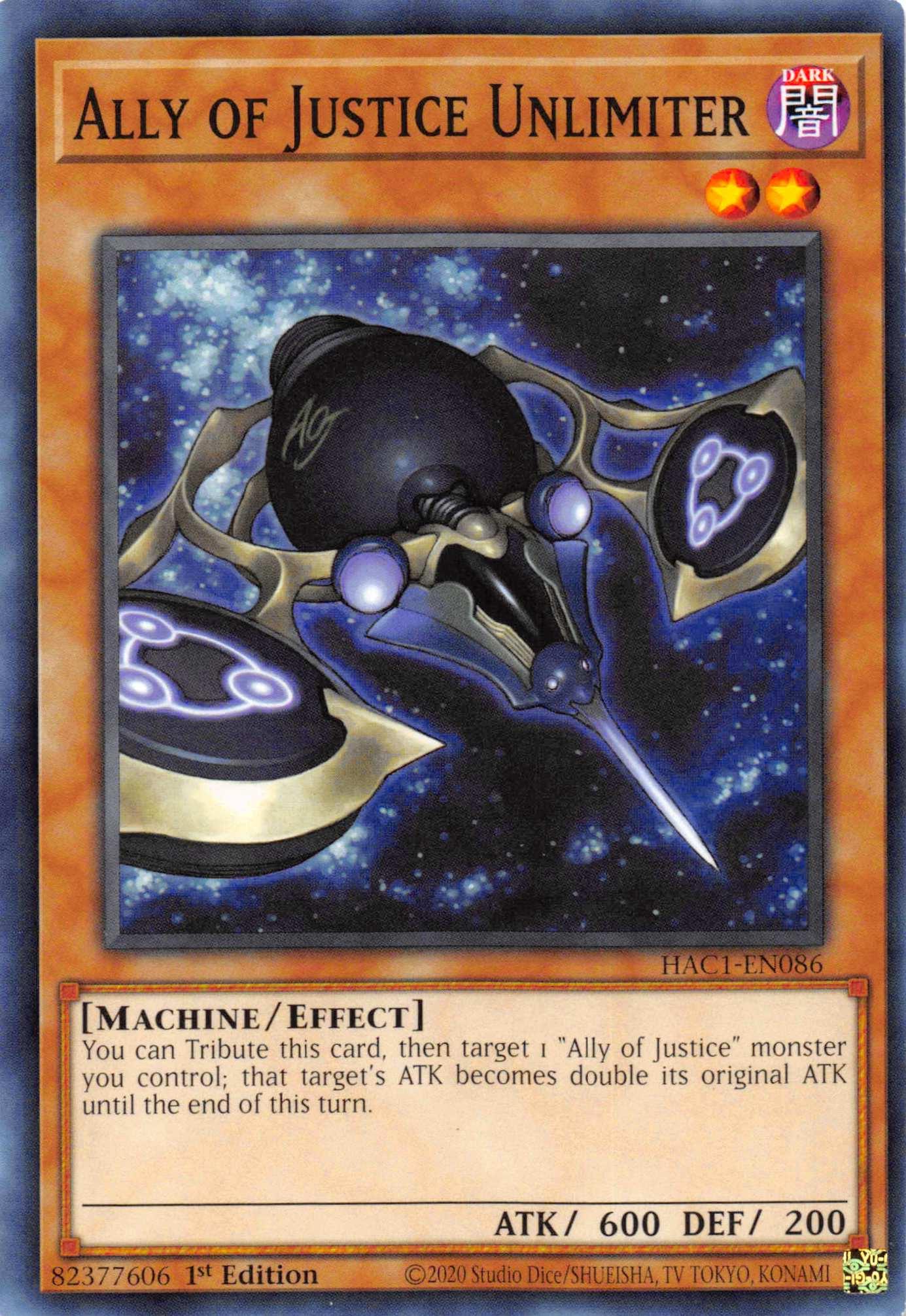 1st Edition, Common, Dark, Effect Monster, Hidden Arsenal: Chapter 1, Machine Ally of Justice Unlimiter [HAC1-EN086] Common - Trading Card World