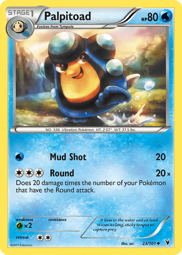 23, Black & White: Noble Victories, Grass[×2], Normal, Reverse Holofoil, Uncommon, Water Palpitoad (23/101) [Black & White: Noble Victories] - Trading Card World