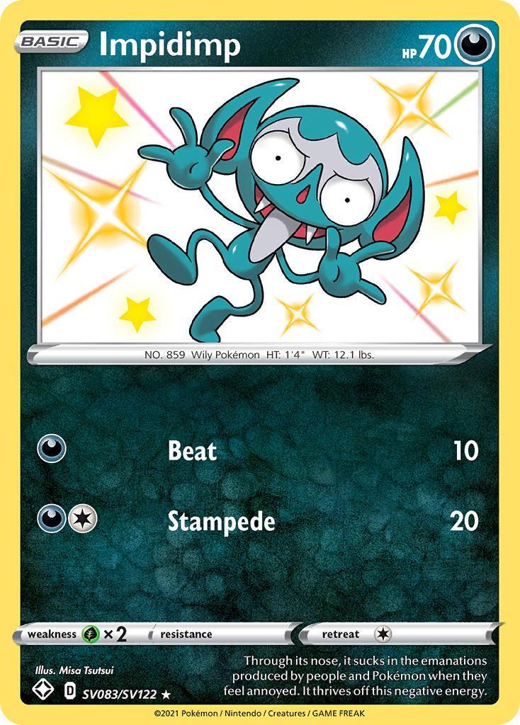 Darkness, Grass[×2], Holofoil, SV083, Sword & Shield: Shining Fates, Ultra Rare Impidimp (SV083/SV122) [Sword & Shield: Shining Fates] - Trading Card World
