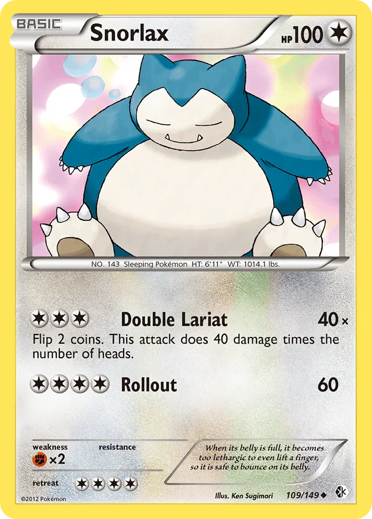 109, Black & White: Boundaries Crossed, Colorless, Fighting[×2], Normal, Reverse Holofoil, Uncommon Snorlax (109/149) [Black & White: Boundaries Crossed] - Trading Card World