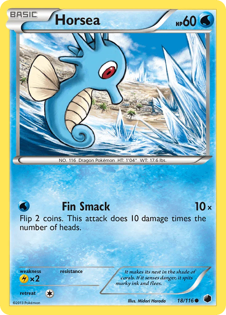 18, Black & White: Plasma Freeze, Common, Lightning[×2], Normal, Reverse Holofoil, Water Horsea (18/116) [Black & White: Plasma Freeze] - Trading Card World