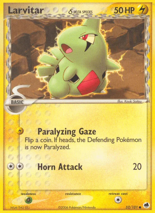 52, Common, EX: Dragon Frontiers, Grass[×2], Lightning, Normal Larvitar (52/101) (Delta Species) [EX: Dragon Frontiers] - Trading Card World