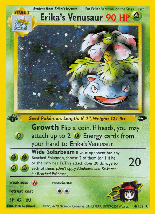1st Edition Holofoil, Fire[×2], Grass, Gym Challenge 1st Edition, Holo Rare Erika's Venusaur (4/132) [Gym Challenge 1st Edition] - Trading Card World
