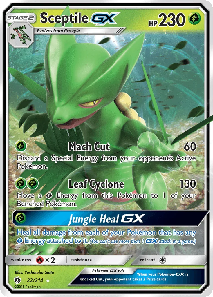 22, Fire[×2], Grass, Holofoil, Sun & Moon: Lost Thunder, Ultra Rare Sceptile GX (22/214) [Sun & Moon: Lost Thunder] - Trading Card World