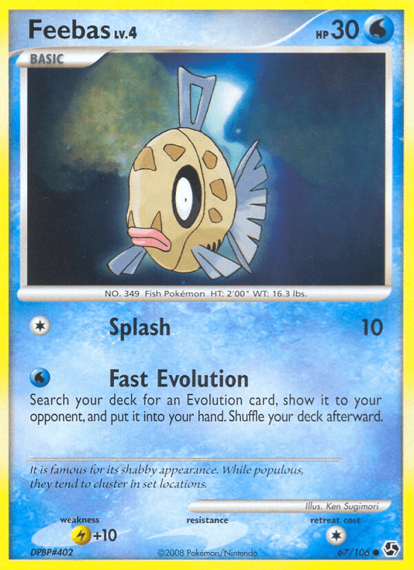 67, Common, Diamond & Pearl: Great Encounters, Lightning[+10], Normal, Reverse Holofoil, Water Feebas (67/106) [Diamond & Pearl: Great Encounters] - Trading Card World
