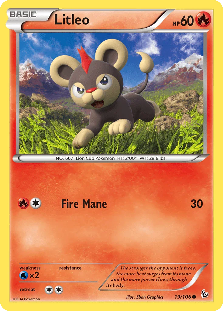 19, Common, Fire, Normal, Reverse Holofoil, Water[×2], XY: Flashfire Litleo (19/106) [XY: Flashfire] - Trading Card World