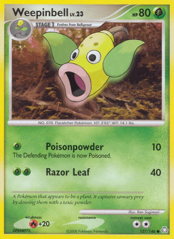 127, Common, Diamond & Pearl: Legends Awakened, Fire[+20], Grass, Normal, Reverse Holofoil Weepinbell (127/146) [Diamond & Pearl: Legends Awakened] - Trading Card World