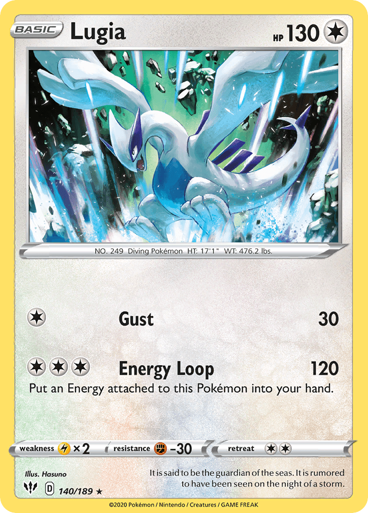 140, Colorless, Fighting[-30], Lightning[×2], Normal, Rare, Reverse Holofoil, Sword & Shield: Darkness Ablaze Lugia (140/189) [Sword & Shield: Darkness Ablaze] - Trading Card World