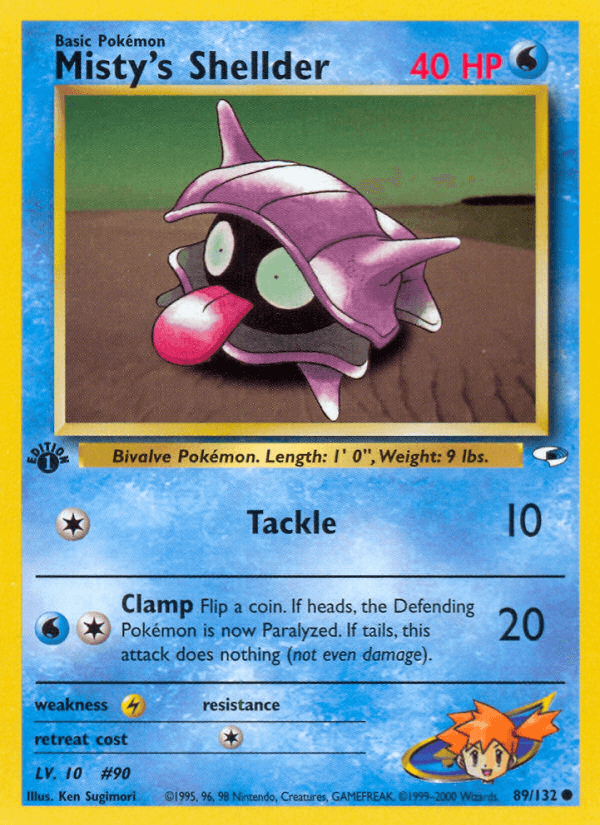 1st Edition Normal, 89, Common, Gym Heroes 1st Edition, Lightning[×2], Water Misty's Shellder (89/132) [Gym Heroes 1st Edition] - Trading Card World