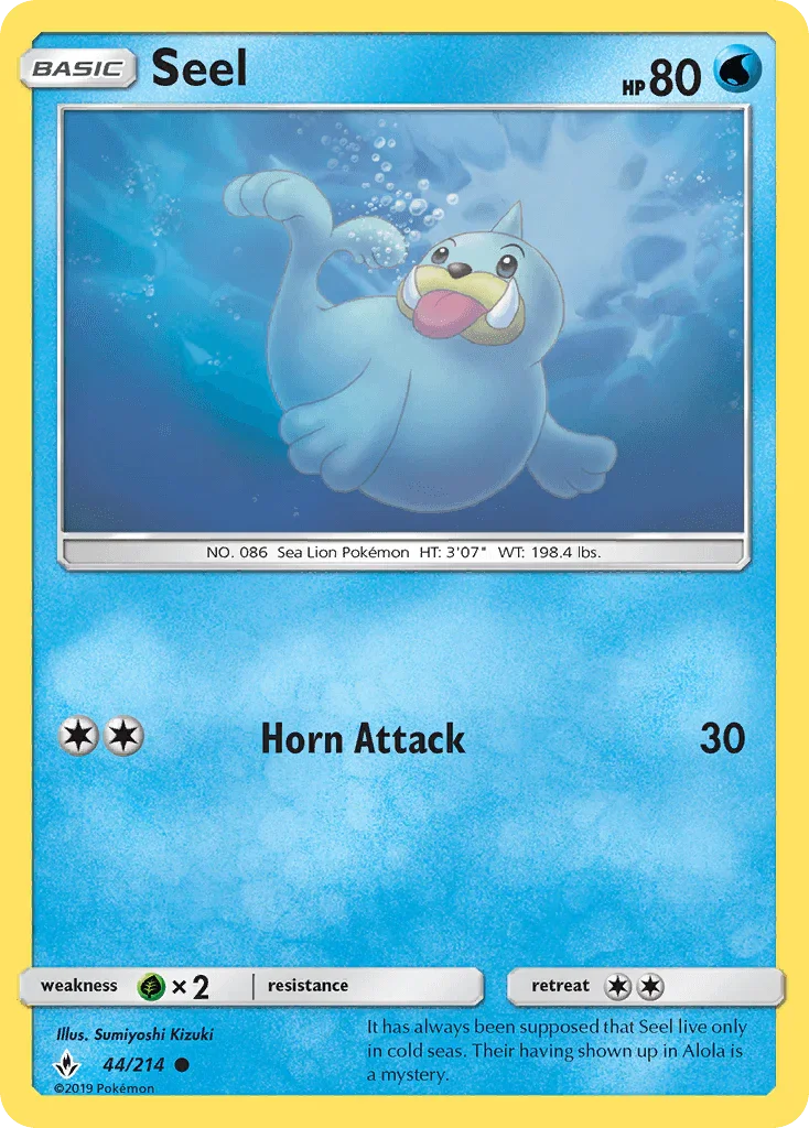44, Common, Grass[×2], Normal, Reverse Holofoil, Sun & Moon: Unbroken Bonds, Water Seel (44/214) [Sun & Moon: Unbroken Bonds] - Trading Card World